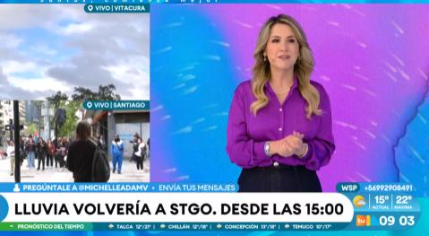 Michelle Adam revela a qué hora vuelven las lluvias en Santiago.