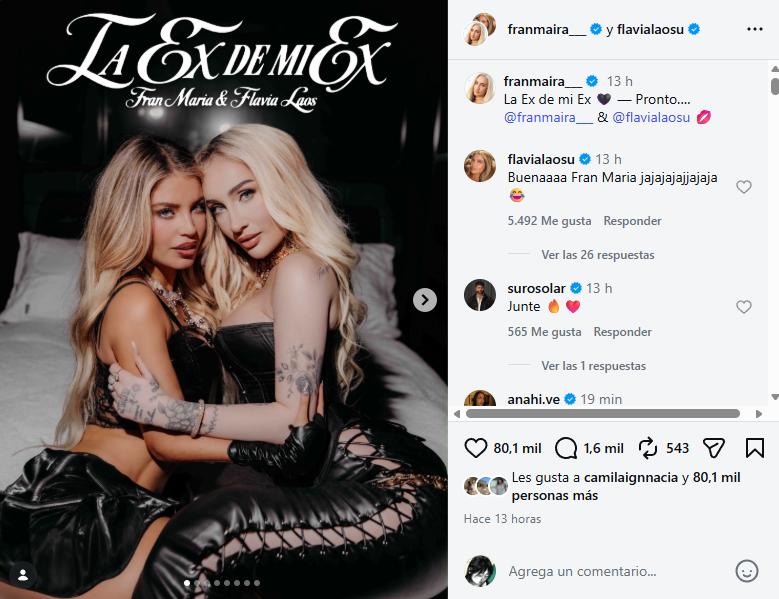 Fran Maira y Flavia Laos anuncian colaboración musical | Crédito: Instagram @franmaira___