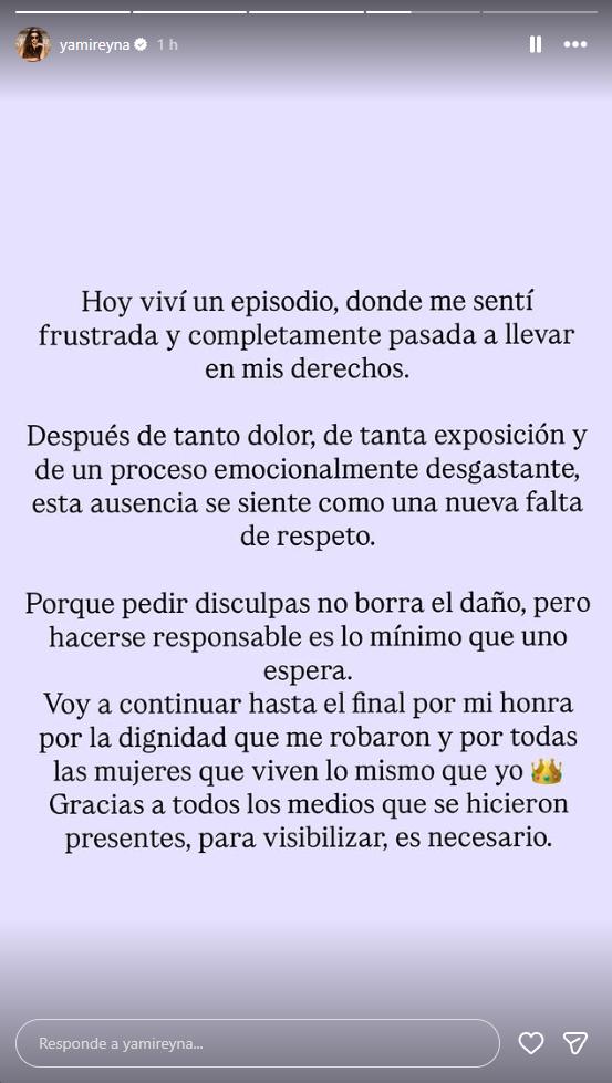 Yamila Reyna emite declaraciones tras fallida audiencia | Crédito: Instagram @yamireyna