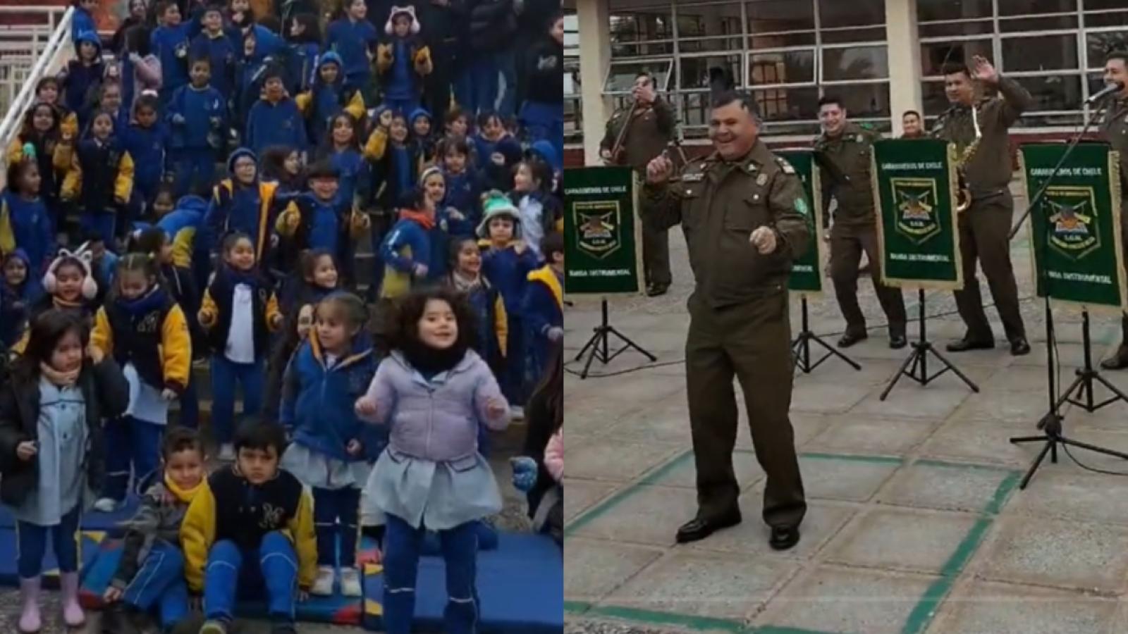 Carabineros hacen bailar a un colegio completo - Captura de pantalla