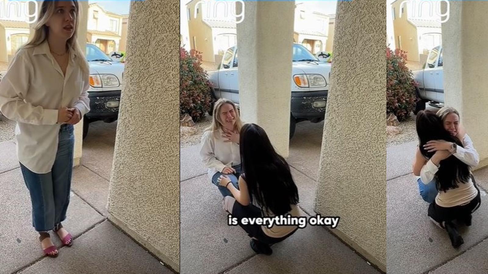 Mujer sorda se sorprende al escuchar la voz de su amiga. Créditos: Captura