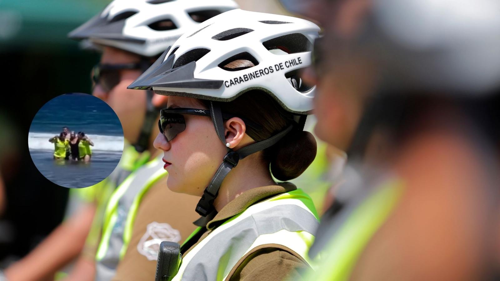 Carabineras en bicicletas se lanzan al mar y salvan a adulta mayor