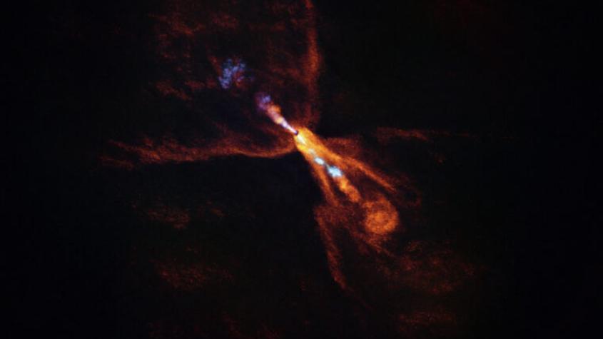 Detectan formación de planetas cerca de una estrella. Imagen captada por imagen de Telescopio ALMA y JAMES WEBB