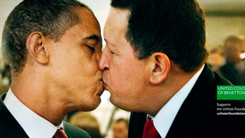 Polémica campaña de ropa hace que Obama, Sarkozy y Chávez se besen