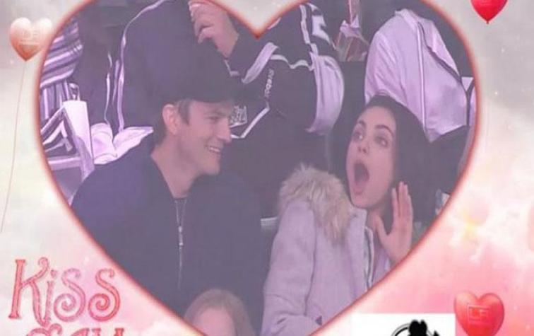 Ashton Kutcher y Mila Kunis fueron sorprendidos por la Kiss Cam y protagonizaron apasionado momento