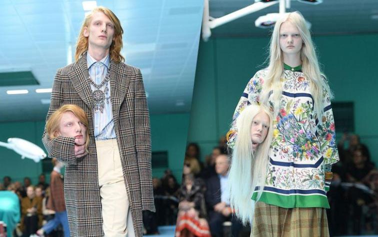 Modelos de Gucci llevaron sus propias cabezas a la pasarela