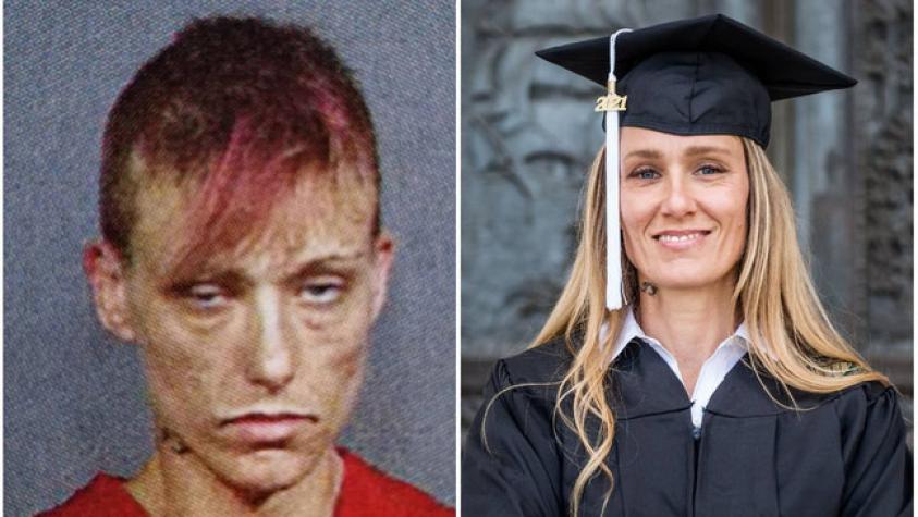 El inspirador antes y después de una madre que dejó las drogas y se graduó con honores