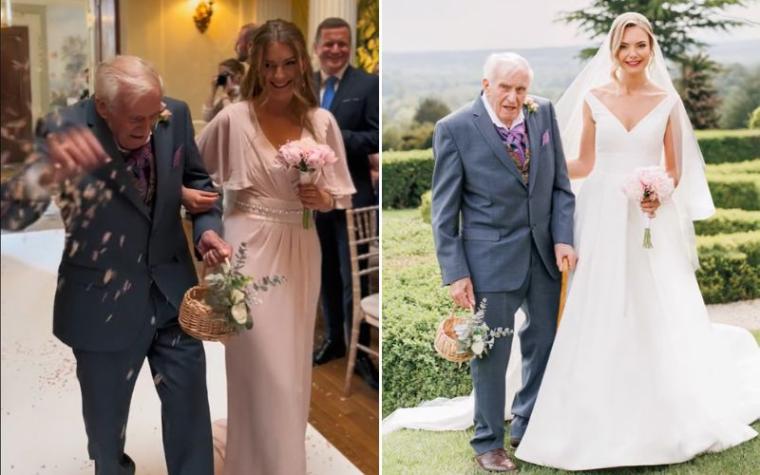 Novia elige a su abuelo de 95 años para lanzar las flores en su matrimonio: “Este es el video más lindo de todos”