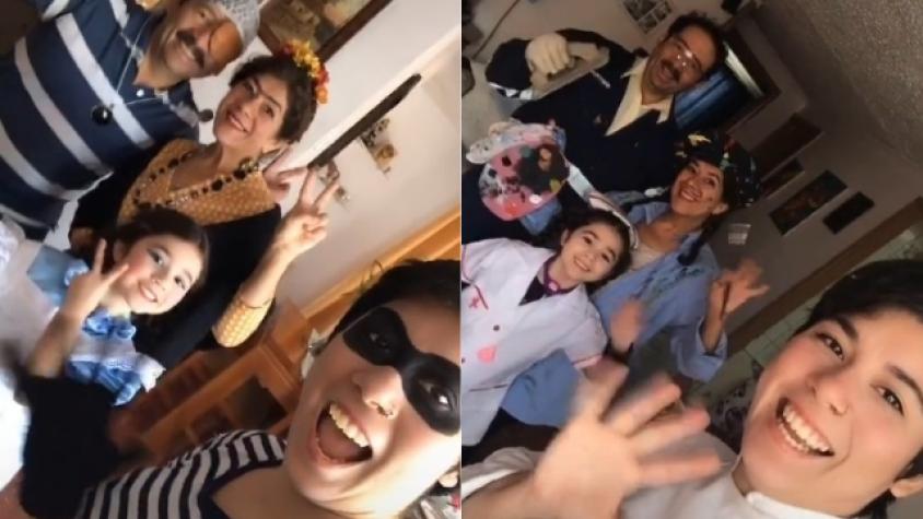 Familia chilena se disfraza para sus almuerzos en cuarentena