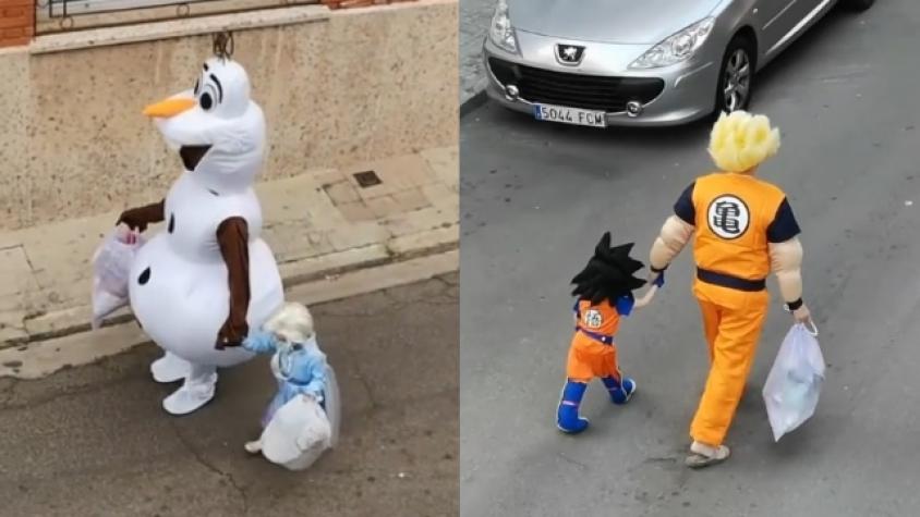 Viral de cuarentena: Padre e hija se disfrazan para tirar la basura en España