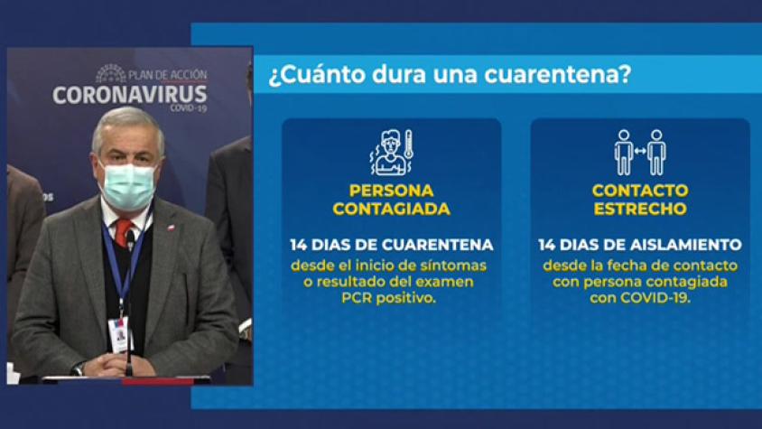 Ministro Mañalich aclara cuánto dura una cuarentena y qué significa un contacto estrecho