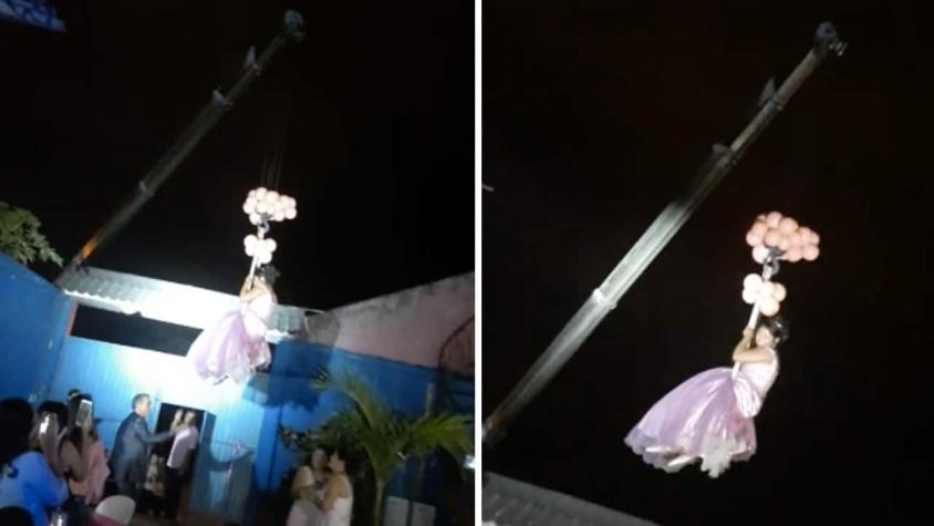 ¡Lo dejó todo! Joven llegó a la fiesta de sus 15 años en una grúa