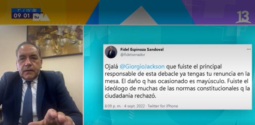Senador Fidel Espinoza analiza salida de ministro Giorgio Jackson de SEGPRES