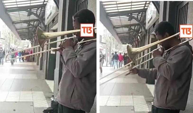 Haitiano toca espectacular versión de “La Consentida” en trombón en las calles de Chile