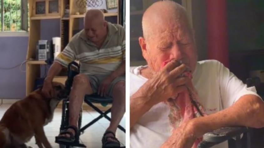 Hombre de edad avanzada llora la partida de su perrito y conmueve en redes sociales