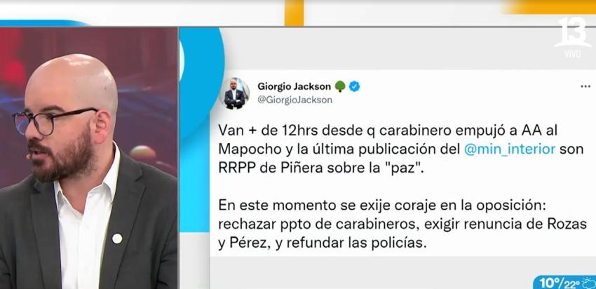 Ministro Giorgio Jackson se refiere a polémicos tuits contra Carabineros