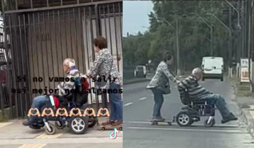 "Vamos a todos lados juntos": Adultos mayores son furor por viajar en silla de rueda y skate