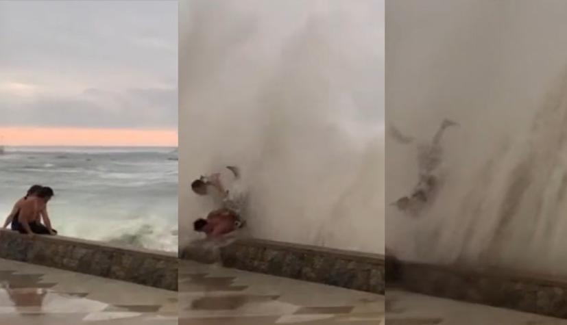 "Y después andan llorando": Indignación causa video de jóvenes desafiando marejadas en Algarrobo