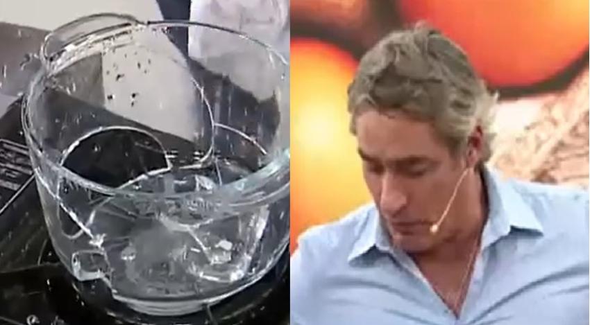 Repe casi sufre accidente en vivo: Olla de vidrio explotó cerca de él 