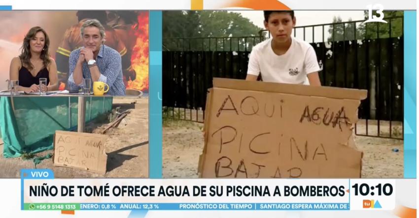 Gestos solidarios: Niño ofrece agua de su piscina a bomberos y pyme entrega comida de forma gratuita