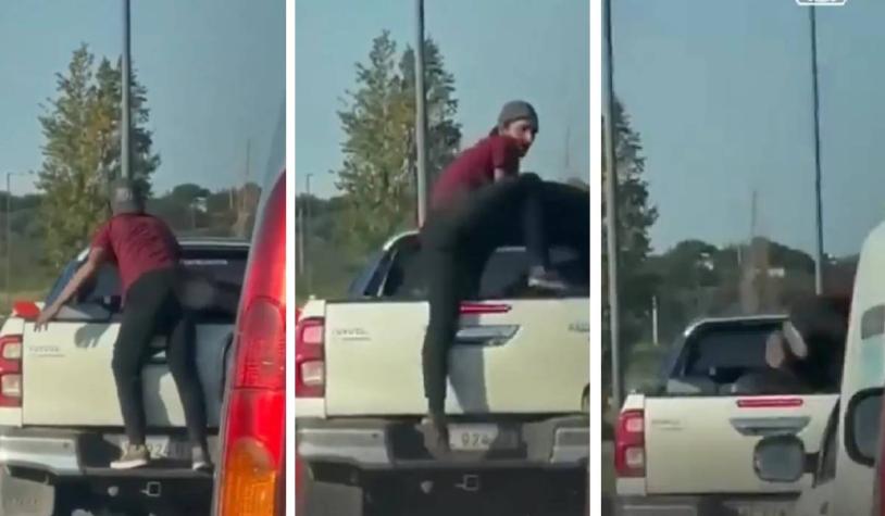 Delincuente intenta robar a una camioneta: no lo logra y termina sufriendo por maniobra del conductor