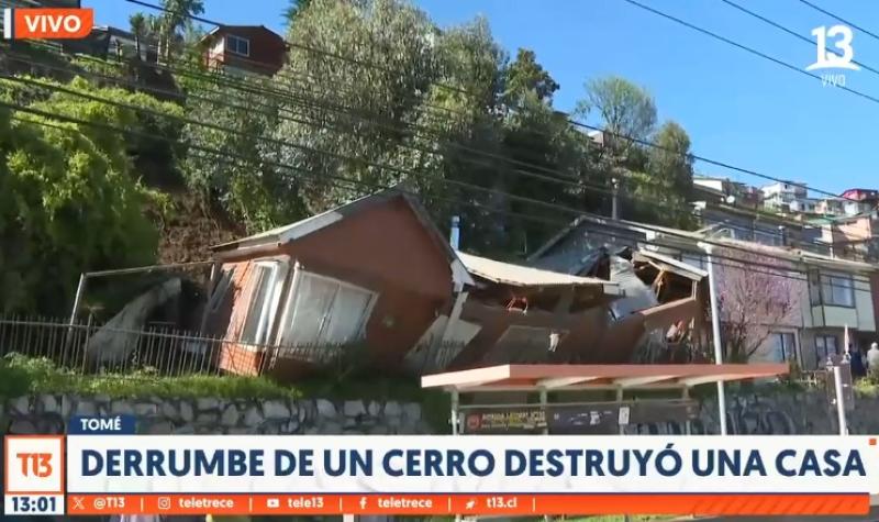 ¡Impactante! Derrumbe de un cerro destruyó por completo una casa en Tomé