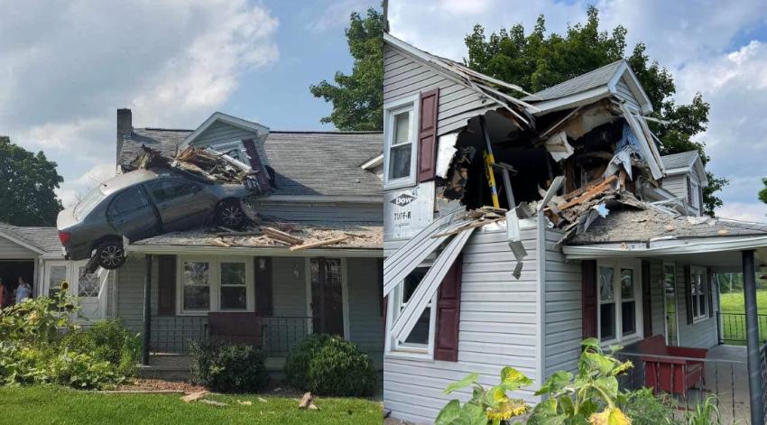 Auto chocó contra el segundo piso de una casa en Estados Unidos