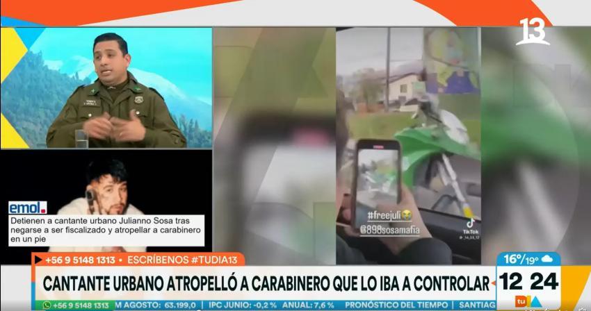 Carabinero se refiere a la detención del cantante Julianno Sosa