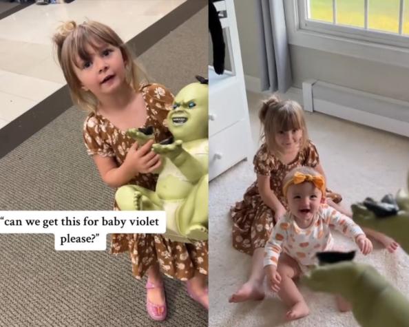 Bebé se hace viral por su reacción a monstruoso muñeco