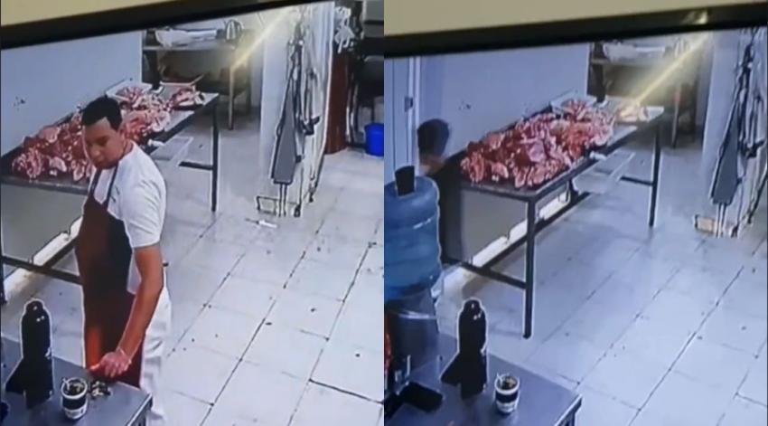 Un "fantasma" apareció en una carnicería y alarmó a sus trabajadores: ¡Lanzó un cuchillo al suelo!