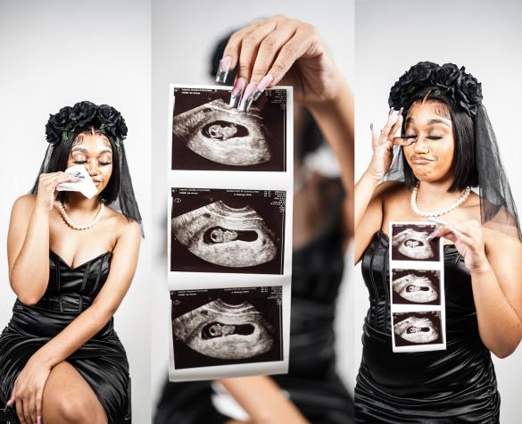 "¡Adiós a la vida sin hijos!": Mujer "celebró" embarazo con una sesión de fotografías inspiradas en funeral