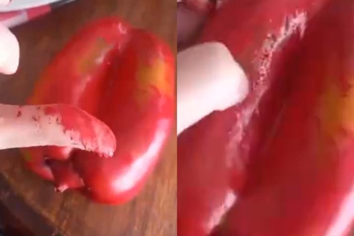 En Viña del Mar: Mujer denuncia que le vendieron pimentones pintados con spray