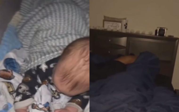 Reacción de bebé se viraliza al no poder dormir por ronquidos de su padre