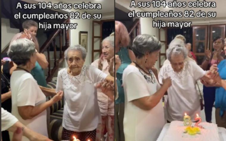 Con baile y cantos: Madre de 104 años celebró los 82 años de su hija mayor