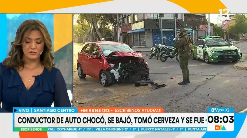 Inaudito: conductor chocó, se tomó una cerveza y se dio a la fuga en Santiago Centro