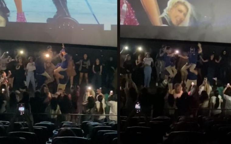 Trabajadores de cine se unen a bailar con fans de Taylor Swift en plena función