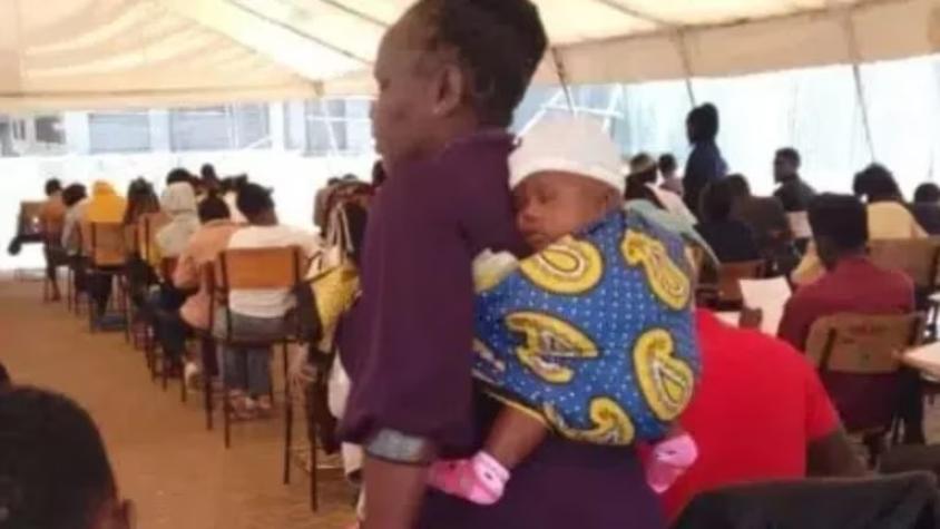 Profesora carga a bebé de alumna para que ella pueda rendir importante examen
