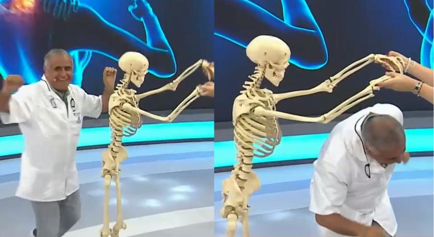 Doctor Ugarte fue sorprendido bailando con esqueleto en comerciales