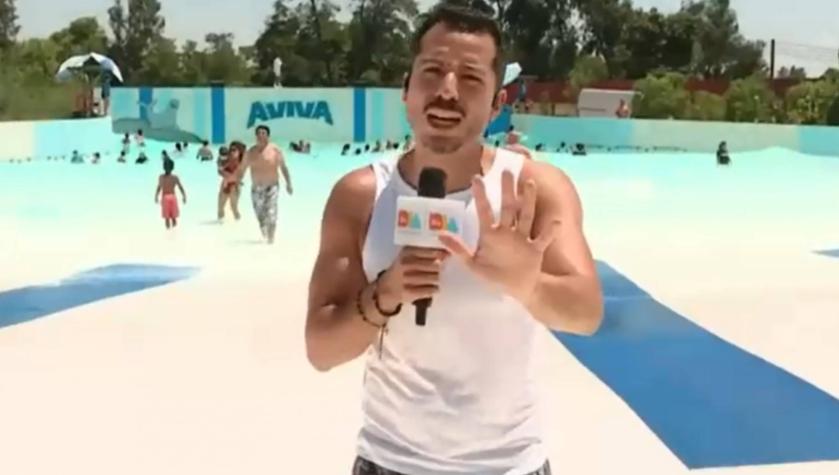 "Televisión en vivo": notero de "Tu Día" provocó risas con divertida caída en una piscina