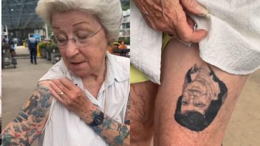 Adulta mayor sorprende al mostrar sus tatuajes: “está al revés porque es sólo para mí”