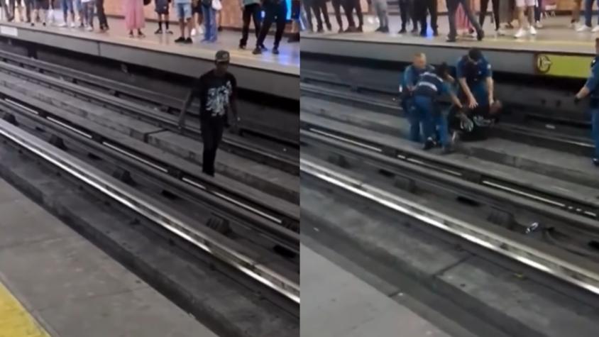 hombre en las vías del Metro - Créditos: Captura