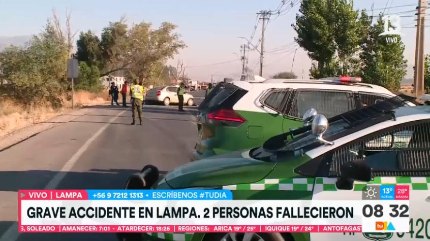 El tránsito está suspendido: accidente automovilístico en Lampa deja dos fallecidos
