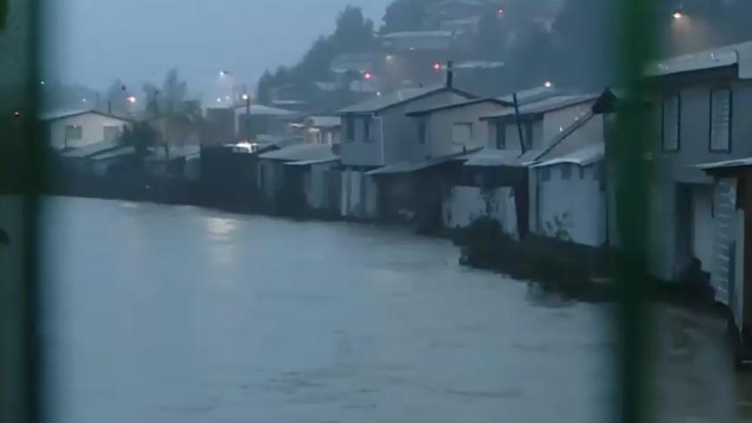 Crecida del río Curanilahue amenaza con inundar las casas vecinas