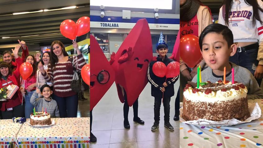 "Tobalín" ya cumplió 10 años: niño que nació en la Estación Tobalaba celebró su cumpleaños en Metro de Santiago