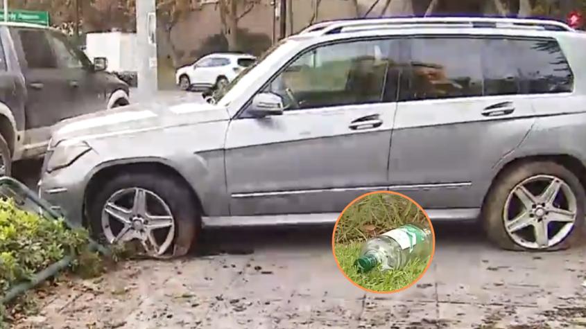 Sujeto chocó su auto y lo abandonó en Las Condes: Hallaron una botella de pisco en el lugar