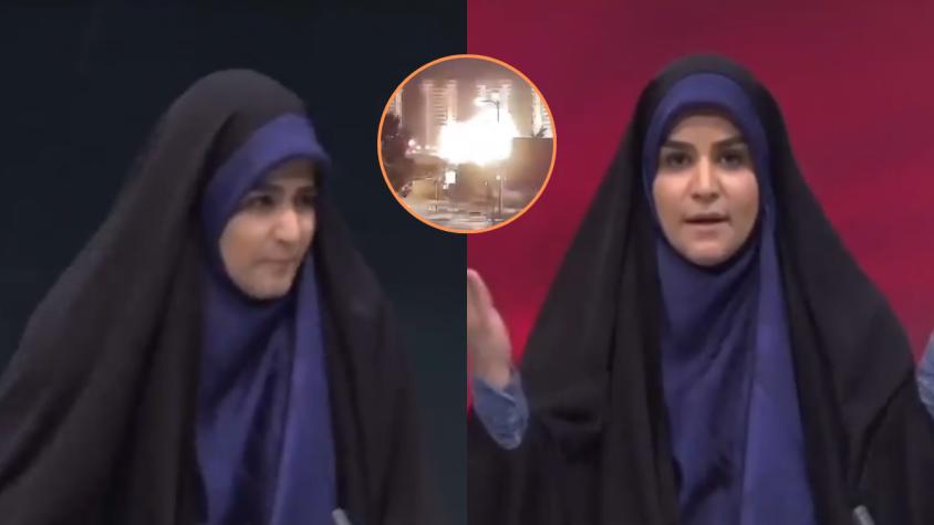 El momento en que la conductora del canal estatal de televisión iraní huye ante bombardeo israelí