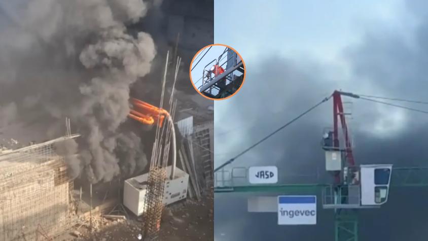 El impactante video de un operador de grúa atrapado por humo de incendio en Vitacura