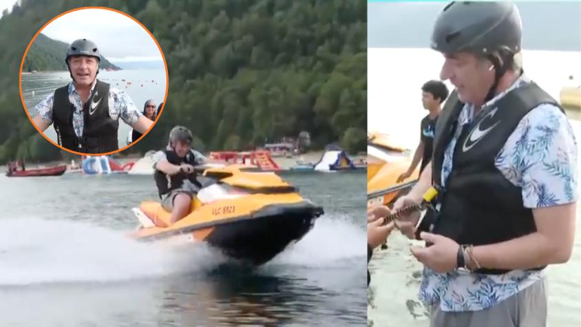 José Luis Repenning se luce manejando una moto de agua en el lago Caburgua: realizó inesperada maniobra