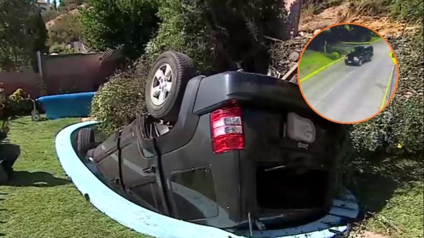 Conductor se desbarrancó en su auto y terminó dentro de una piscina en Peñalolén