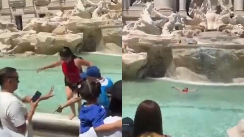 Mujer nadó en famosa Fontana di Trevi de Italia y fue sacada a gritos: presumió su actuar en redes sociales